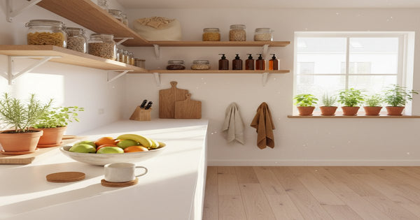 Hogar ecológico con productos de limpieza naturales y plantas