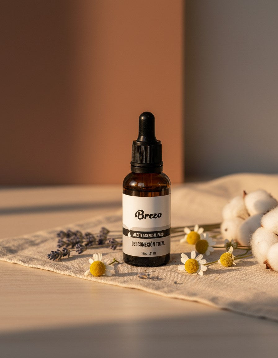 Aceite Esencial Desconexión Total Brezo 30ml - lifestyle sobre superficie elegante