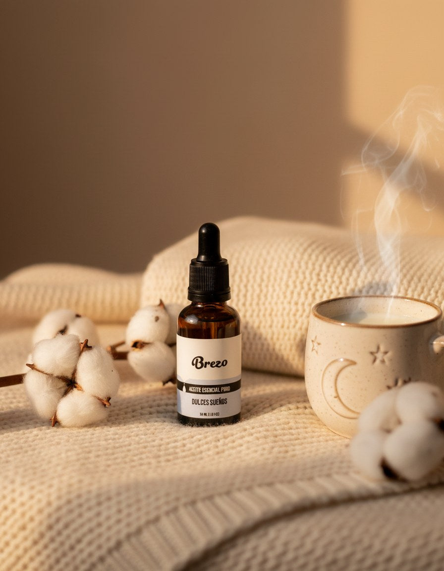 Aceite Esencial Dulces Sueños Brezo 30ml - lifestyle sobre superficie elegante