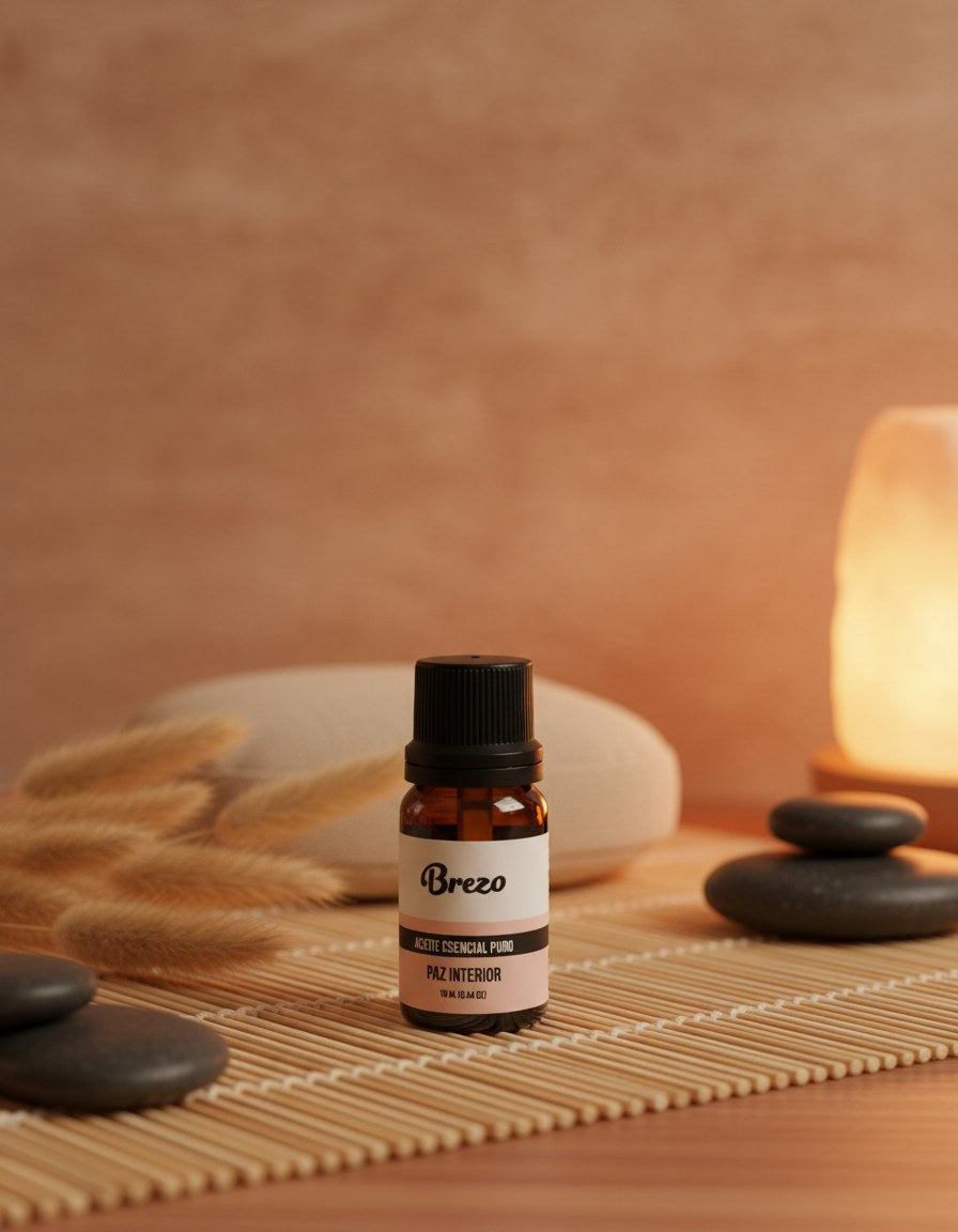 Aceite Esencial Paz Interior Brezo 10ml - lifestyle sobre superficie elegante