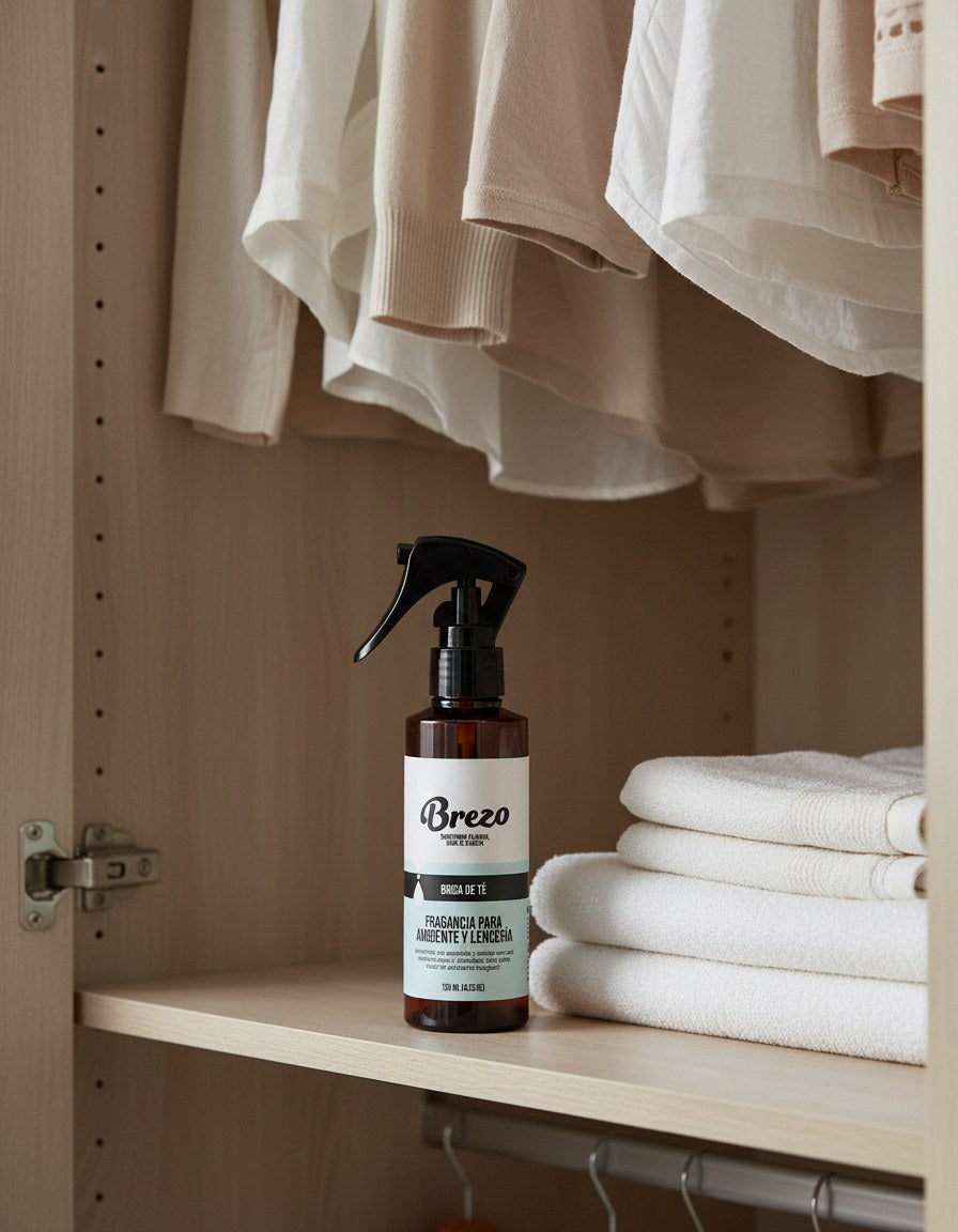 Fragancia Brisa de Té Brezo - closet con ropa y toallas