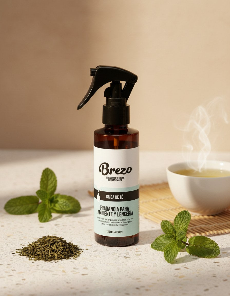 Fragancia Brisa de Té Brezo - lifestyle sobre superficie elegante