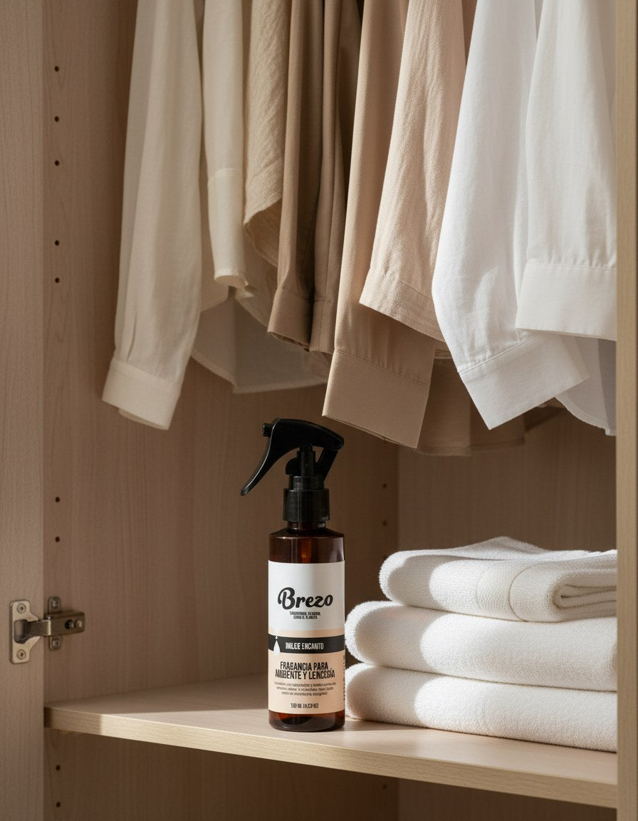 Fragancia Dulce Encanto Brezo - closet con ropa y toallas