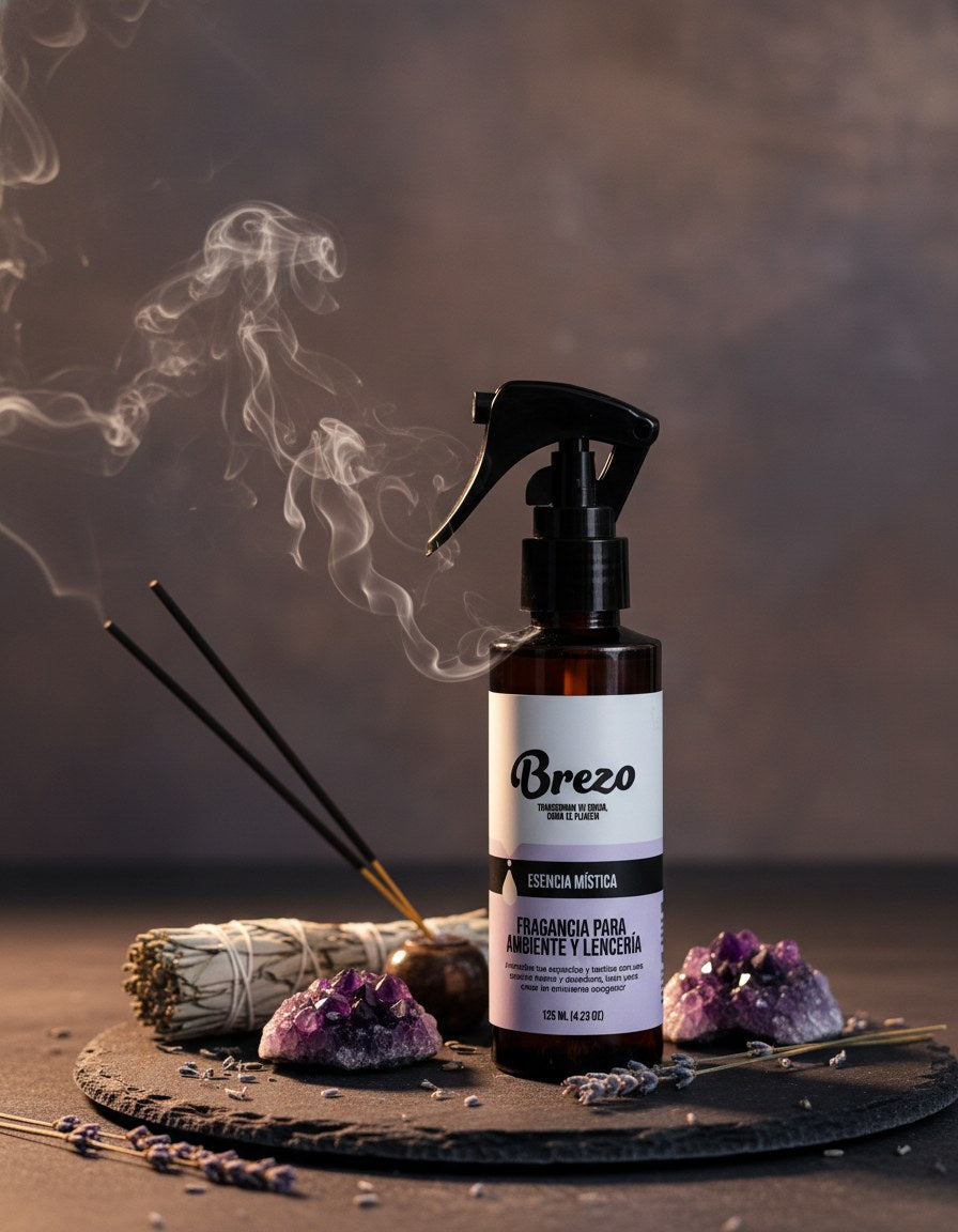 Fragancia Esencia Mística Brezo - lifestyle sobre superficie elegante