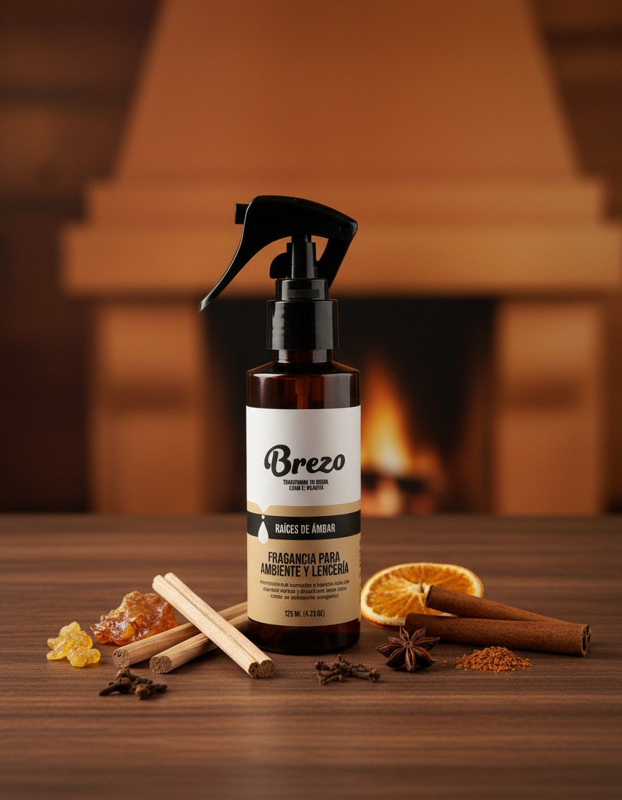 Fragancia Raíces de Ámbar Brezo - lifestyle sobre superficie elegante